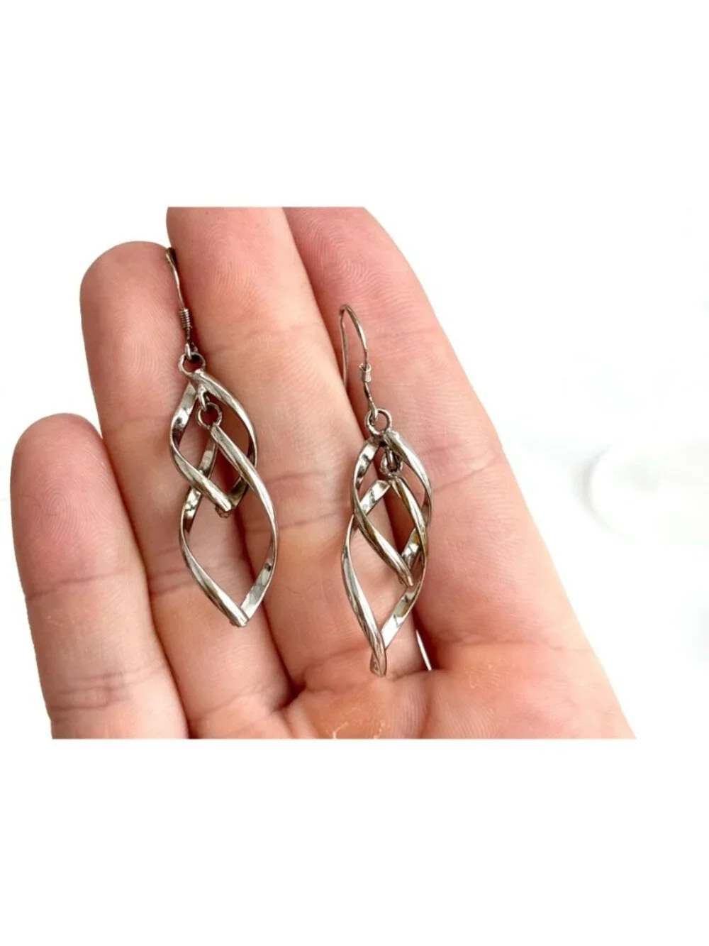 Double Marquise Shaped Art Deco Vintage Sterling Silver 925 Dangle Drop Earrings